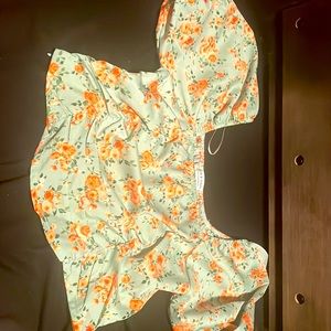 Light blue flowered crop top.